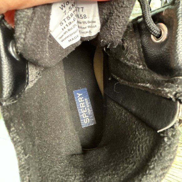 Sperry Womens 7.5M Waterproof Rain Boot Black Gray Plaid Zip Up Winter Booties - Picture 5 of 13